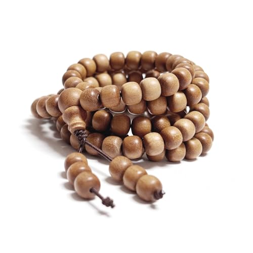 108 Mala Bead Bracelets, Authentic White Sandalwood Bead Necklace - size: 5x6mm beads