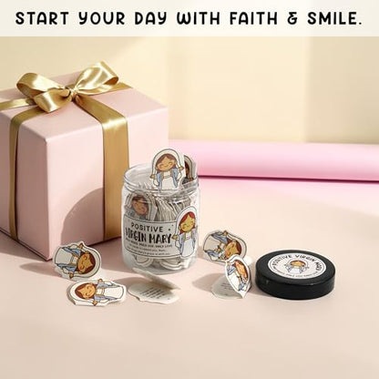 Positive Virgin Mary Jar, Mothers Day Gift For Mom, Christian Gifts For Women, Daily Encouragement Scripture Cards, Cute Faith-Based For Mom Daughter - style: Positive Virgin Mary