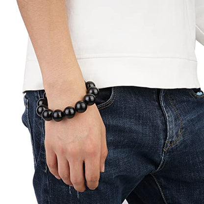 Prayer Bead bracelet Mala Beaded Bracelets for Men Women 12/15MM … - color: 18mm 13 beads ebony