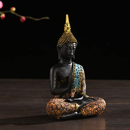 BRASSTAR Resin Thai Sitting Buddha Asian Statue Luck Wealth Sculpture - size: Small