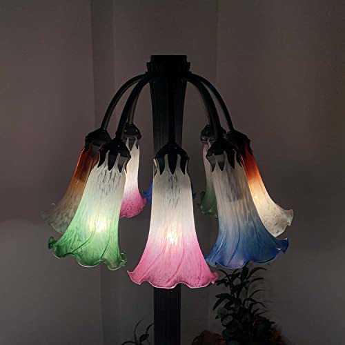 Bieye LS72 Lily Flower Blown Glass Lampshade (Red White, Opening I.D. 1.26" x O.D. 1.5") - color: Red White, size: Large I.D. 1.26" x O.D. 1.5"