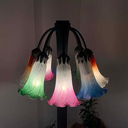 Bieye LS72 Lily Flower Blown Glass Lampshade (Red White, Opening I.D. 1.26" x O.D. 1.5") - color: Red White, size: Large I.D. 1.26" x O.D. 1.5"