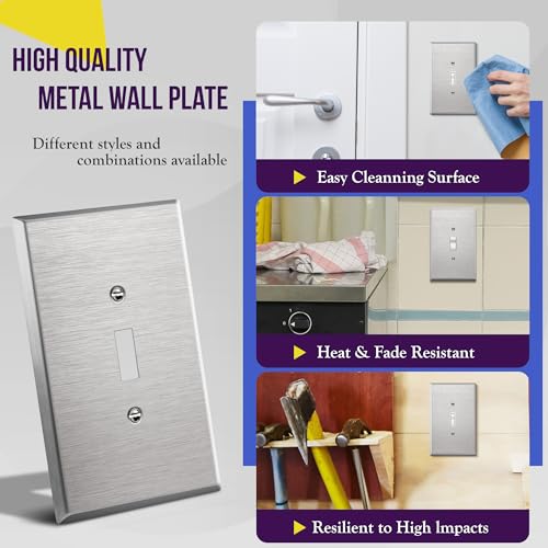 ENERLITES Toggle Light Switch Metal Wall Plate, Over Size 1-Gang, Silver - color: Stainless Steel, size: Oversize