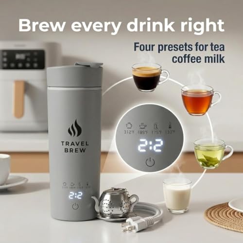 Portable Travel Kettle with Tea Infuser- Mini Electric Kettle with 4 Temperature Settings, with Auto Shut-Off & Boil Dry Protection (Gray) - color: Gray