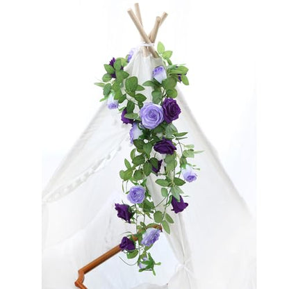 GREENTIME 2Pack Mixed Purple Flower Garland Each 6.5FT Fake Rose Garland - color: Light Dark Purple