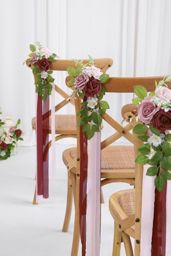 10 Burgundy Wedding Aisle Decorations - color: Burgundy + Mauve