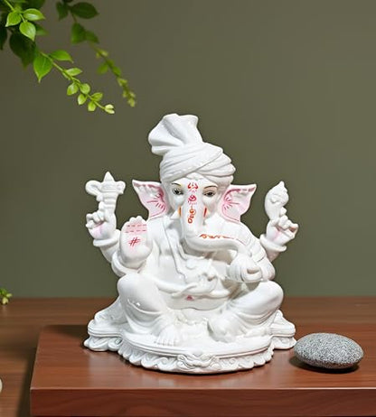 11 Inch White Marble Dust Lord Ganesha Vinayaka Vignesha Idol with Peta Home Decor Statue Figurine Murti Showpiece K4774 - size: Model 1 - 11 Inch