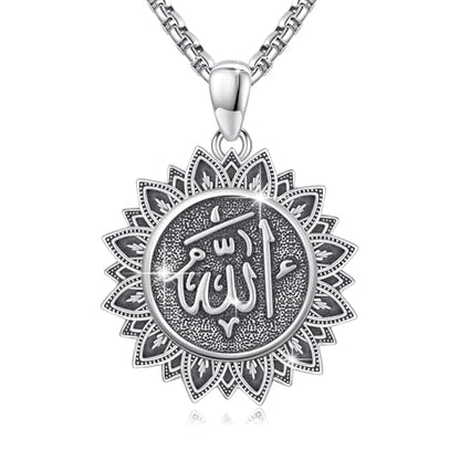 Coexist Necklace 925 Sterling Silver Yin Yang/Star of David Pendant World Religions Harmony Necklace Religion Jewelry Gift for Men - style: Allah
