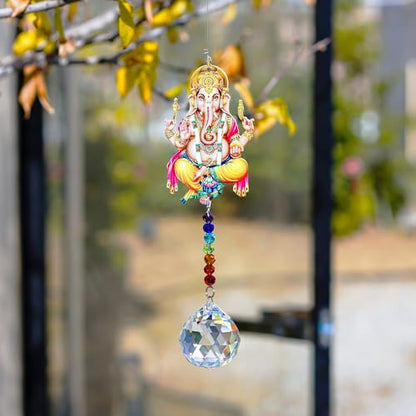 YU FENG 8 Inch Ganesha Prism Suncatcher, Crystal Window Hanging Decor