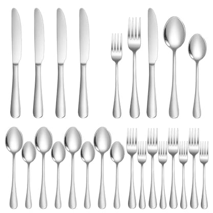 Silverware Set 20 Piece Stainless Steel Flatware Set Silverware Utensils for 4 People Includes Forks Knives Spoons & Salad Forks Dishwasher Safe Durable Tableware for Home Restaurant or Outdoor Use - size: 20-Piece
