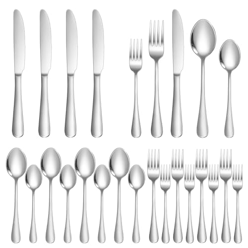 Silverware Set 20 Piece Stainless Steel Flatware Set Silverware Utensils for 4 People Includes Forks Knives Spoons & Salad Forks Dishwasher Safe Durable Tableware for Home Restaurant or Outdoor Use - size: 20-Piece