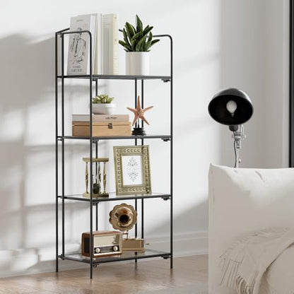 Crofy 4-Tier Foldable Bookshelf, Black Frame & Transparent Shelves - color: Black Frame & Transparent Shelf, size: 4 Tier