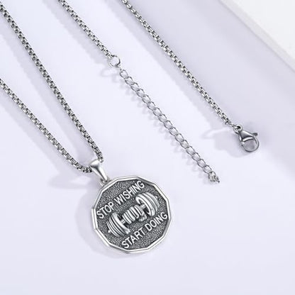 Coexist Necklace 925 Sterling Silver Yin Yang/Star of David Pendant World Religions Harmony Necklace Religion Jewelry Gift for Men - style: Dumbbell