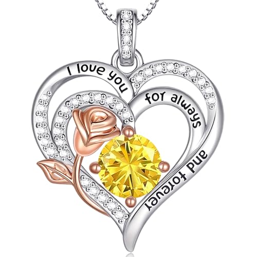 Birthstone Heart Necklaces Jewelry Gifts for Women - color: 11-Nov-Birthstone