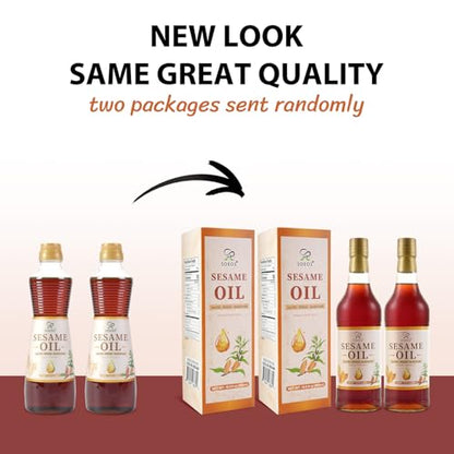 Soeos Sesame Oil, Toasted Sesame Seed Oil, 16.9 Fl Oz (500 ml) Pack of 2, Nutty Flavor, Perfect for Asian Food, Noodles, Soup, Baking, and Stir-Fry, Total 1000 ml - size: 16.9 Fl Oz (Pack of 2)