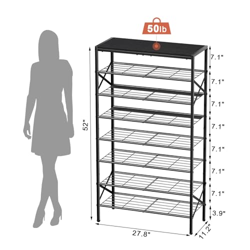 8 Tier Metal Shoe Rack with Wood Top, 24-32 Pairs - color: Black, size: 8-tier