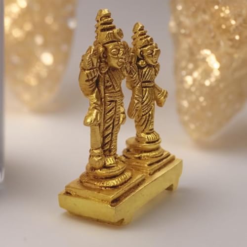 Brass Laxmi Vishnu Murti 2 Inch 100 Gram Mini Idol for Home Temple, Pooja Mandir, Hindu God Statue, Decorative Religious Figurine, Car Dashboard Idol, Spiritual Gift