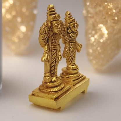 Brass Laxmi Vishnu Murti 2 Inch 100 Gram Mini Idol for Home Temple, Pooja Mandir, Hindu God Statue, Decorative Religious Figurine, Car Dashboard Idol, Spiritual Gift