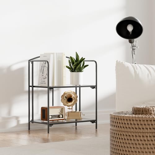 Crofy 2-Tier Foldable Bookshelf, Black Frame & Transparent Shelves - color: Black Frame & Transparent Shelf, size: 2 Tier