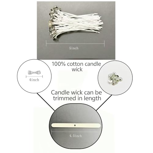 100Pcs Candle Wicks 5 Inch,100pcs Candle Wick Stickers,Candle Wick Centering Device,20 Pcs Metal Sustainer Tabs,5pcs Candle Wick Holder Materiales para Hacer Velas - size: 5 inches