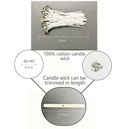 100Pcs Candle Wicks 5 Inch,100pcs Candle Wick Stickers,Candle Wick Centering Device,20 Pcs Metal Sustainer Tabs,5pcs Candle Wick Holder Materiales para Hacer Velas - size: 5 inches