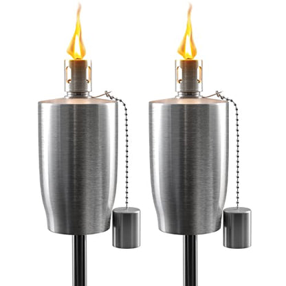 Matney Steel Torches for Outside 2 Pack 5ft Oil Torch Lamp with Flicker Flame - Fiber Glass Wick - Weather Resistant Adjustable Height - Torches for Garden, Lawn, Yard - size: 2 Pack, style: Cylinder