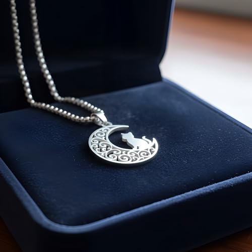 1" Stainless Steel Necklace Charms | Third Eye Vision | Peace Symbol | Finding Your Self | Yin & Yang | Moon Cat | Turtle Power | Flower of Life | | OM | Mystical Spiritual Protection, for Men & Women - style: Moon Cat Silver
