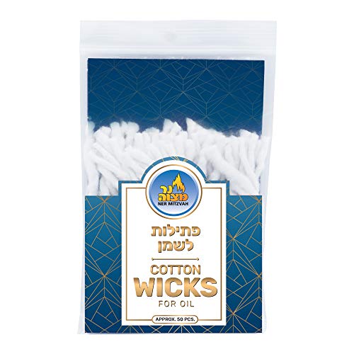 Ner Mitzvah Cotton Wicks – 50 Pack (Approx.) – for Oil Cup Candle Lighting, Easy to Use and Multipurpose