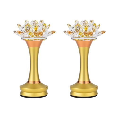 1 Pair - Colorful LED Crystal Lotus Buddhist Lamp USB Rechargeable - color: Deep Gold, size: 8 inches