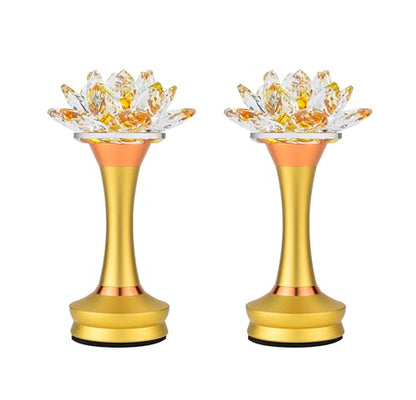 1 Pair - Colorful LED Crystal Lotus Buddhist Lamp USB Rechargeable - color: Deep Gold, size: 8 inches