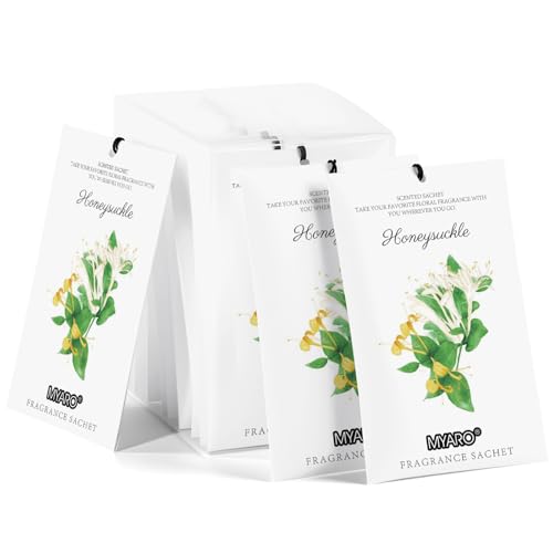 MYARO 12 Pack Honeysuckle Scented Sachets, Closet Deodorizer Car Freshener - color: Honeysuckle, size: 12 Packs