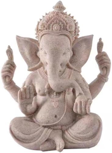 Indian God Lord Ganesha Statue,Hindu Elephant Statue Ganpati Idol Buddha Sculptures,Hindu Gift,Home Temple Mandir Meditation Yoga Room Decor 5.1"(Sandstone) - color: Sandstone, size: 5.1"