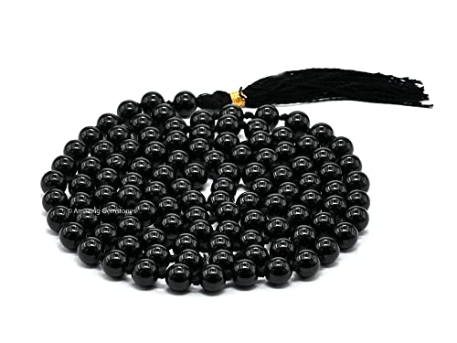 Amazing Gemstone Black Tourmaline Mala Beads - 108 Prayer Beads for Meditation and Mindfulness Practice, Handcrafted Mala Beads with Natural Gemstones for Spiritual Healing and Relaxation (Knotted) - color: Black Tourmaline, style: Knotted