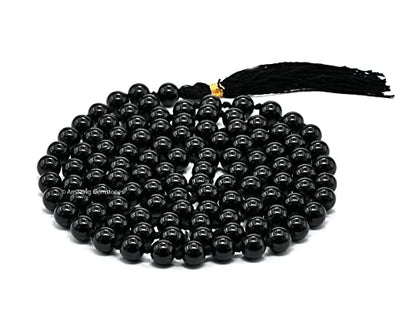 Amazing Gemstone Black Tourmaline Mala Beads - 108 Prayer Beads for Meditation and Mindfulness Practice, Handcrafted Mala Beads with Natural Gemstones for Spiritual Healing and Relaxation (Knotted) - color: Black Tourmaline, style: Knotted