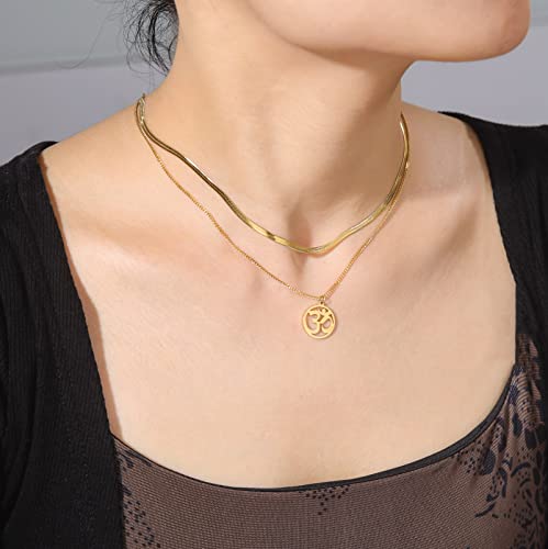 Women OM Necklace Indian Yoga Aum Om Ohm Pendant Necklace Stainless Steel Hindu Meditation Charm Sanskrit Symbol Spiritual Amulet Jewelry for Women Men - color: OM-Gold