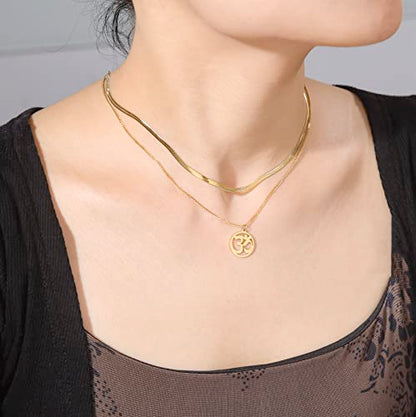 Women OM Necklace Indian Yoga Aum Om Ohm Pendant Necklace Stainless Steel Hindu Meditation Charm Sanskrit Symbol Spiritual Amulet Jewelry for Women Men - color: OM-Gold