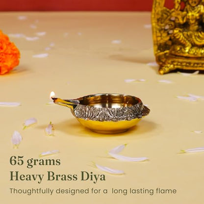 Fine Living Kuber Brass Diyas for Pooja Set of 2, 2.75Inch, Gold Finish - style: Kuber Diya Set of 2
