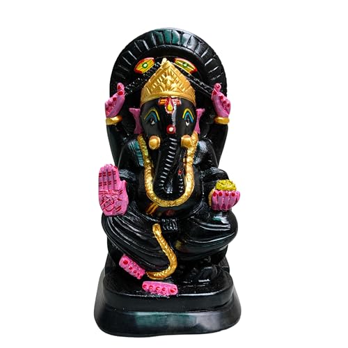 Black Marble Ganesha Statue 7.25 Inch | Handcrafted Lord Ganesha Idol for Home Temple & Office Decor | Premium Marble Ganpati Murti for Pooja, Vastu & Spiritual Gift | Elegant Hindu God Sculpture