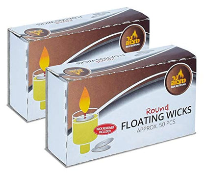 Ner Mitzvah Round Floating Wicks – 100 Count (Approx.), Cotton Wicks and Cork Disc Holders for Oil Cups - Bonus Wick Removal Tweezers - size: 2-Pack