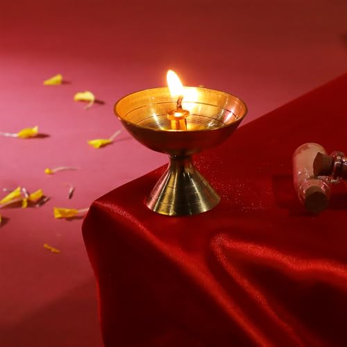 Fine Living Handcrafted Paro Pyali Brass Diya for Pooja 2.2", Gold Finish - style: Paro Pyali Diya