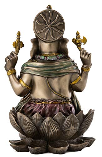 Top Collection Ganesh Statue Sitting on Lotus Pedestal - Lord of Success Sculpture in Premium Cold Cast Bronze with Colored Accents - 7.25-Inch Collectible Hindu God Ganesha Figurine