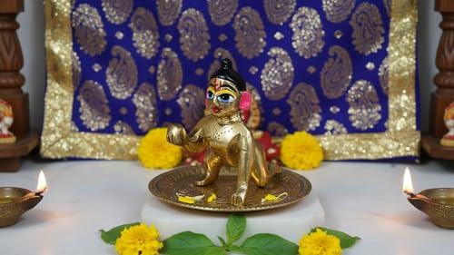 Ladoo Gopal Brass Murti | 3 Inches Small Bal Krishna Idol in Solid Brass | Handcrafted Baby Gopal Statue for Home Mandir, Puja Room, Gifting & Janmashtami - size: Ladoo Gopal-B