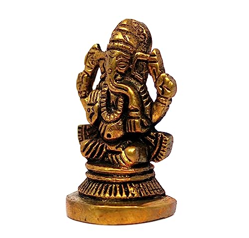 eSplanade Brass Ganesha Idol for Car Dashboard God Idol - 1.2" Inches Ganesha Murti for Desk Decor, Ganapati Statue, Ganapathi Sculpture | Antique Decor Item | Home Decor Gift Showpieces - style: Ganesha