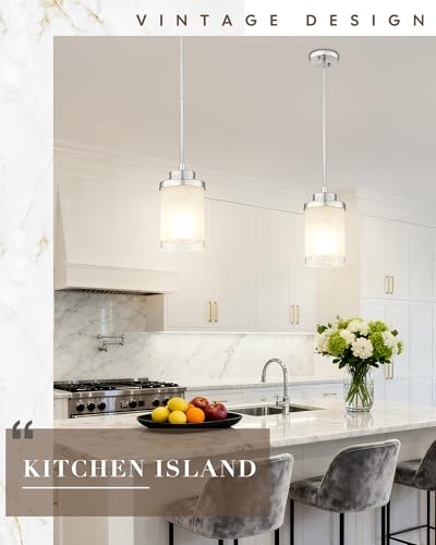 TENGXIN 6" Brushed Nickel Pendant Lights Kitchen Island, Frosted Glass - color: Brushed Nickel, Linen Frosted Glass, size: 6"