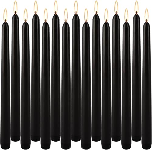 WPONSZU Set of 14 Black Taper Candles, 7-8 Hours Burn Time, Unscented, Smokeless and Dripless, 4/5 x 10 Inch Dinner Candle Set for Halloween,Household, Wedding, Party and Home Décor Candlesticks - color: 14black