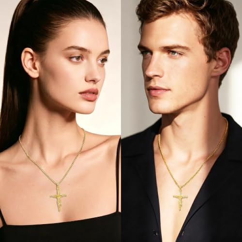 ROMANTICWORK Cross Pendant Necklace 14k Gold Plating Christian Crucifix Necklace Religious Confirmation Jewelry Gifts for Men Women - color: Jesus Cross
