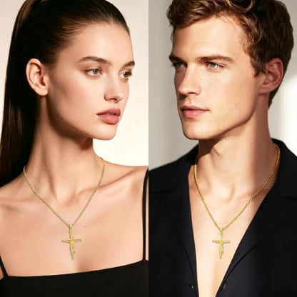 ROMANTICWORK Cross Pendant Necklace 14k Gold Plating Christian Crucifix Necklace Religious Confirmation Jewelry Gifts for Men Women - color: Jesus Cross