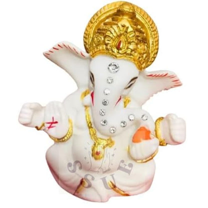 3" White Lord Ganesh/Ganesha Ganpati Bappa Idol Religious Figurine Murti Statue Puja Collections Diwali Decor Meditation Room Mandir Temple Pooja for Car/Vehicle Dashboard Gifts