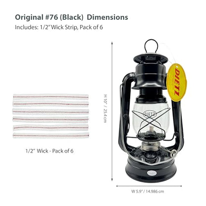 Light of Mine - Dietz #76 Original Black Oil Lantern Bundle Including 6-Pack of 100% Cotton 1/2" Replacement Wick Strips (#76, BLK) - style: Black