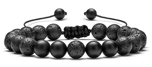 Men Women 8mm Lava Rock Aromatherapy Anxiety Essential Oil Diffuser Bracelet Braided Rope Natural Stone Yoga Gifts Beads Bracelet Bangle-21017 - style: Matte Black Agate